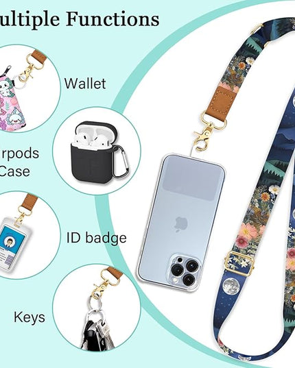 Phone Lanyard Crossbody Wrist Strap, Moon Mountain Flower Night Cell Phone Lanyards for Around the Neck Wristlet Shoulder, Adjustable Strap for Car Key Keychain Wallet Case ID Badge