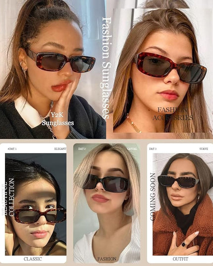 Dollger Rectangle Sunglasses for Women Men Trendy Retro Fashion Sunglasses UV 400 Protection Square Fram