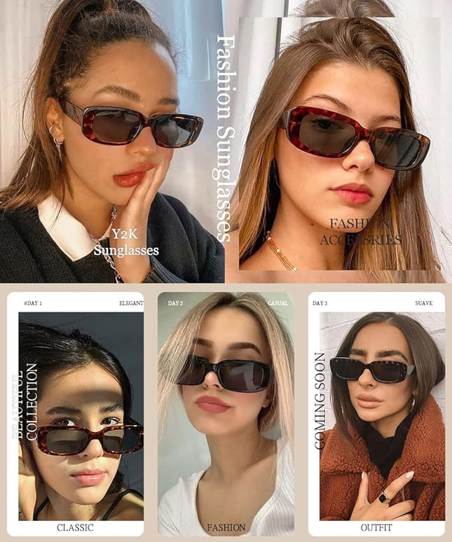 Dollger Rectangle Sunglasses for Women Men Trendy Retro Fashion Sunglasses UV 400 Protection Square Fram