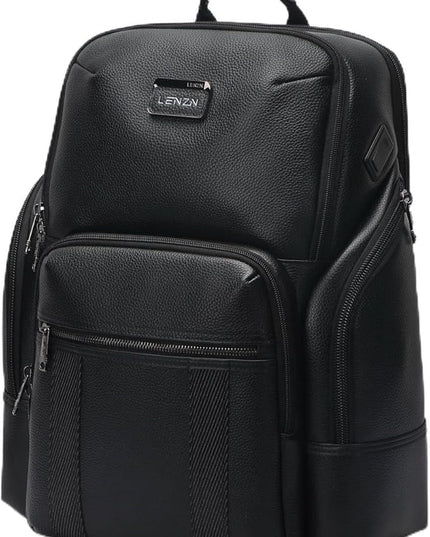 Durable Leather Laptop Business Backpack Perfect for Men & Women, Work Backpack Fits 15.6 Inch, Premium Quality Travel Bag with USB Charging Port, Water-Resistant, Bookbag with Multiple Pockets
