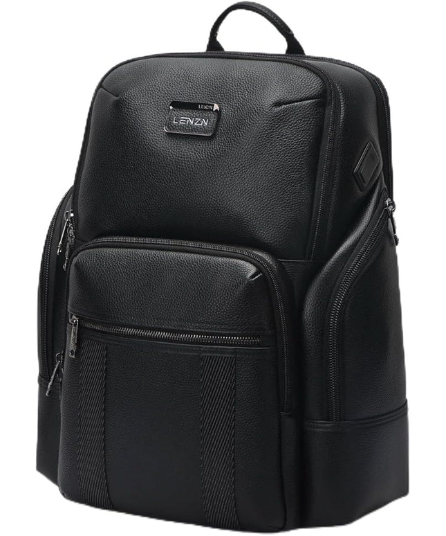 Durable Leather Laptop Business Backpack Perfect for Men & Women, Work Backpack Fits 15.6 Inch, Premium Quality Travel Bag with USB Charging Port, Water-Resistant, Bookbag with Multiple Pockets