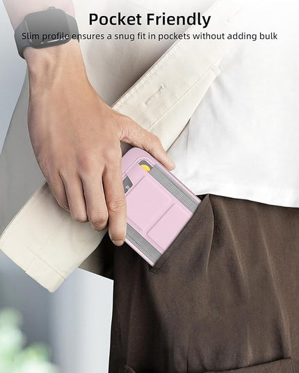 Magsafe Wallet with Angle Adjustable Stand, Magnetic Card Holder for iPhone 16/15/14/13/12 Series (Not for iPhone Mini), 1 Slot, 6 Cards, Pink