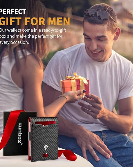 RUNBOX Mens Slim Wallet with Money Clip RFID Blocking Bifold Credit Card Holder for Men with Gift Box