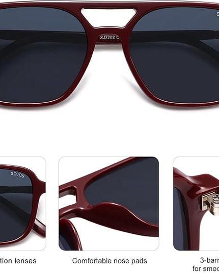 SOJOS Retro Aviator Sunglasses for Women Men,Trendy Rectangle Womens Mens Shades Sun Glasses SJ2202