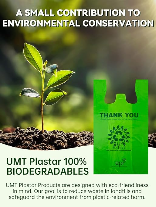 [500 per box] | Recyclable Compostable Reusable Biodegradable Plastic T-Shirt Bags | Grocery Shopping Bags | Green Eco Plastic Bags (500 per box) | T-Shirt Carryout Bags 500 count Restaurant Quality, Durable, Reusable and Econ Friendly | Measures 11. 5...