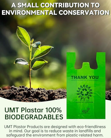 [100 per box] | Recyclable Compostable Reusable Biodegradable Plastic T-Shirt Bags | Grocery Shopping Bags | Green Eco Plastic Bags (100 per Pack) | T-Shirt Carryout Bags 100 count Restaurant Quality, Durable, Reusable and Econ Friendly | Measures 11. ...