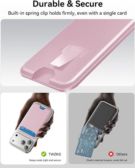 TWZKG for MagSafe Wallet, 3 Card Holder, Slim Magnetic Phone Wallet for iPhone 17/16/15/14/13/12 Pro Max Plus Air Series,RFID Blocking Vegan Leather,Pink