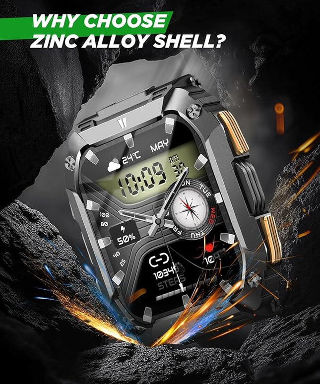 Smart Watches for Men, 1.95'' Mens Military Smart Watch for Android & iPhone, Waterproof Fitness Tracker Watch with Flashlight/100 Days Battery Life/Call/Heart Rate Sleep Monitor/100+ Sport Modes