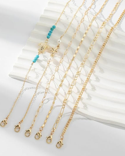 Starain 12Pcs Summer Beach Anklets for Women Waterproof Gold Silver Chain Ankle Bracelets Cute Women's Foot Anklet Set 7.9-10.5 inch Adjustable