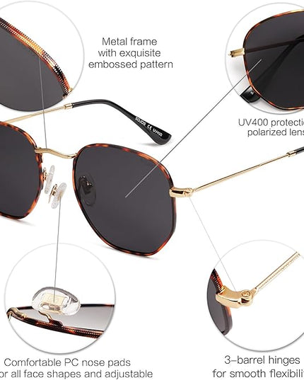 SOJOS Square Polarized Sunglasses for Women Men Small Hexagonal Polygon Shades SJ1072