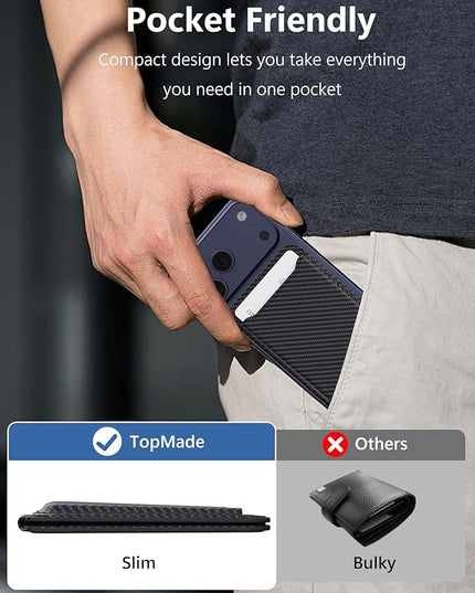 TopMade for Magsafe Wallet, Magnetic Card Holder for iPhone 17/16/15/14/13/12 Series, Strongest Magnetic Phone Wallet Stand Adjustable, 5 Cards Holder, RFID Blocking, ID Window, Black Carbon Fiber