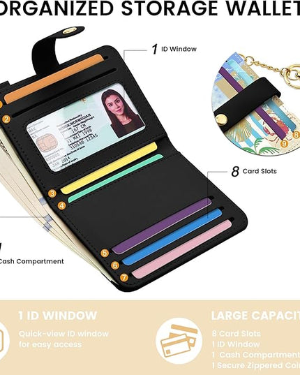 Sodsay Small Slim Wallet Women RFID Blocking, PU Leather Bifold Ladies Wallet with Zipper Coin Pocket, Thin Cute Travel Card Wallets for Girls, Blue Seaside Breeze