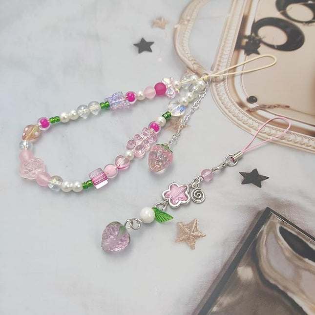 2 Pack Phone Charms, Cute Aesthetic Beaded PhoneCharm Strap Phone Lanyard String PhoneChain Accessories for Bag Keychain Airpods Camera Pendants