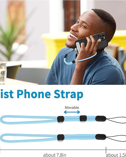 CACOE Phone Lanyard 2 Pcs-1 Pcs Adjustable Neck Strap, 1 Pcs Wrist Strap, 2 Pads, Universal Crossbody Multifuctional Cell Phone Lanyards Compatible with Most Smartphones(Light Blue)