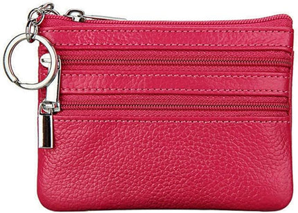 Women's Genuine Leather Coin Purse Mini Pouch Change Wallet with Keychain