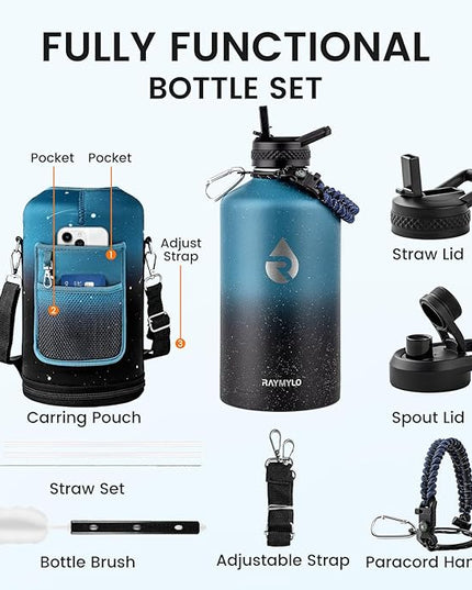 128oz Insulated Water Bottle, Triple Wall Vacuum Stainless Steel Water Bottles - Keeps Cold 48H, Reusable One Gallon Jug for Gym, Sports, Camping, Hiking,Travel, Starry Sky-Indigo/Black