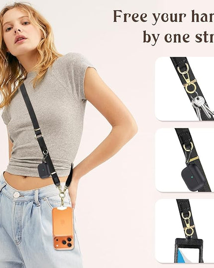 WEZEBEL Black Crossbody Strap for Cell Phone, Adjustable Nylon Lanyard & Accessory Kit for iPhone– Available in Black, Red, Pink, Orange