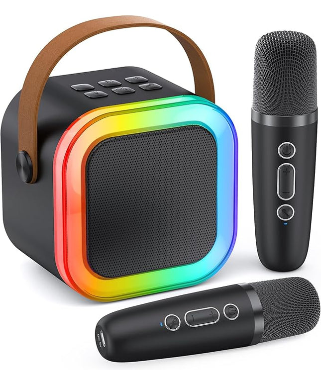 Mini Karaoke Machine for Kids Adults, 2026 TOP Birthday Gifts for Girls Boys 3,4,5,6,7,8+Year Old Toddler Toys, Portable Bluetooth Speaker with 2 Wireless Karaoke Microphones Player Valentine(Black)