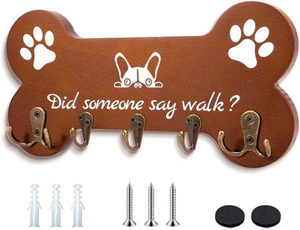 LAOKETON Bone Shape Dog Leash Hangers for Wall - Coat Rack with 5 Key Hooks, Perfect for Dog Lovers, Ideal for Entryway, Door and Bedroom Decor. 11.8'' x 5.9''(Brown)