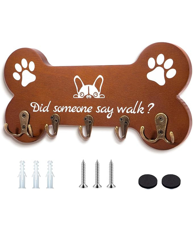 LAOKETON Bone Shape Dog Leash Hangers for Wall - Coat Rack with 5 Key Hooks, Perfect for Dog Lovers, Ideal for Entryway, Door and Bedroom Decor. 11.8'' x 5.9''(Brown)