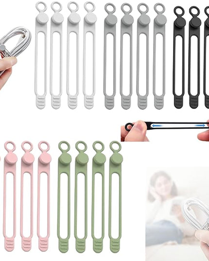 Data Cable Organizer, 2026 Upgrade Silicone Headphone Organizer, Silicone Cable Ties Reusable Cable Management Organizer Multipurpose Elastic Cord Organizer for Bundling and Fastening Cable (20Pcs)