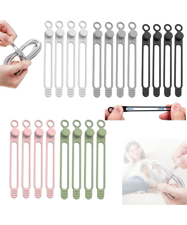 Data Cable Organizer, 2026 Upgrade Silicone Headphone Organizer, Silicone Cable Ties Reusable Cable Management Organizer Multipurpose Elastic Cord Organizer for Bundling and Fastening Cable (20Pcs)