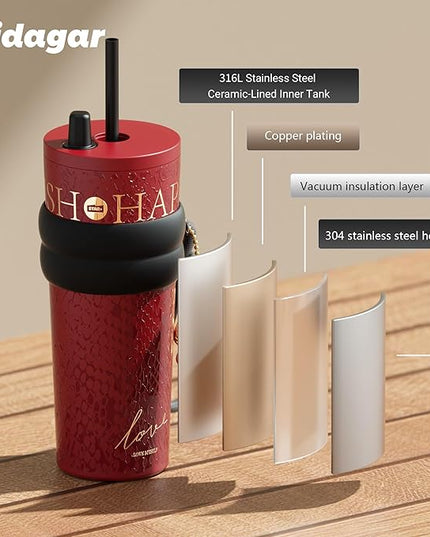 24 oz Tumbler with Lid and Straw, Insulated Coffee Mug Leak Proof, Portable Iced Travel Water Bottle, Reusable Thermal Coffee Cup, Gifts for Women, Red