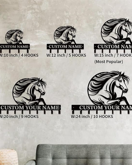 Personalized Custom Name Farm Horse Wall Key Hooks,Metal Horse Art Clothes Hooks,Metal Horse Wall Home Storage Decorative,For Front Door, Hallway, Kitchen, Bedroom,Keys,Hats (Style J)