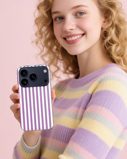 Magnetic for iPhone 17 Pro Max Case Cute Stripes Phone Case, Shockproof Slim TPU and Hard PC Protective Phone Cover Compatible with MagSafe Designed for Women Girls, Purple