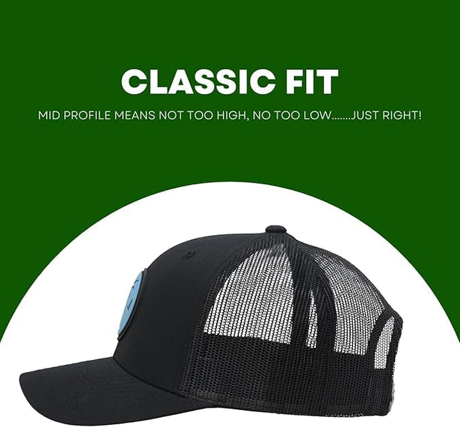 LINDO Trucker Hat [ Palm Tree 2.0 Design ] for Men and Women: Mid Profile Cap with Breathable Mesh Back and Adjustable Snap