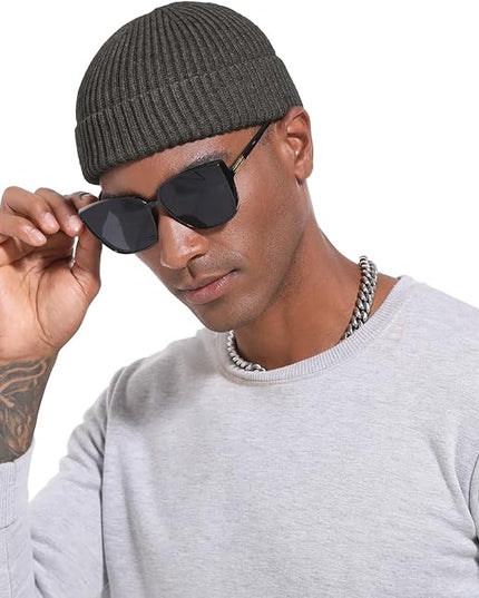 ROYBENS 4 Pack Wool Fisherman Beanies for Men, Knit Short Watch Cap Winter Warm Hats