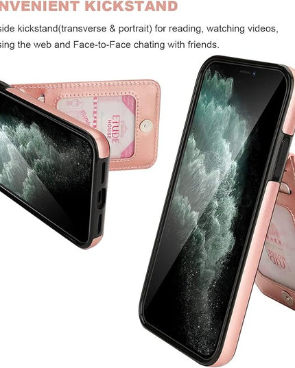 KIHUWEY Compatible with iPhone 11 Pro Max Case Wallet with Credit Card Holder, Premium Leather Magnetic Clasp Kickstand Heavy Duty Protective Cover for 11 Pro Max 6.5 Inch(Rose Gold)