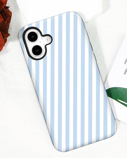 Magnetic for iPhone 16 Case Cute Diagonal Stripes Phone Case, Shockproof Slim TPU and Hard PC Protective Phone Cover Compatible with MagSafe Designed for Women Girls,Blue