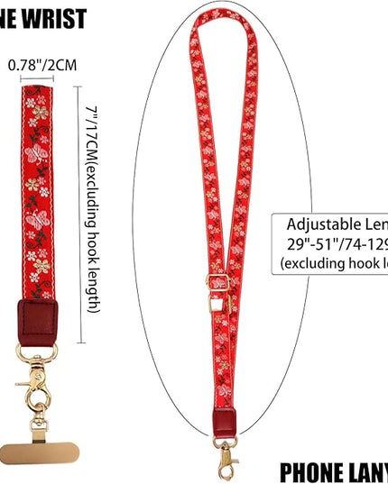 LEMEDE Phone Charm Lanyard, Gold Buckle Adjustable Crossbody and Wrist Strap with 2pcs 360-Degree Rotatable Phone Pad