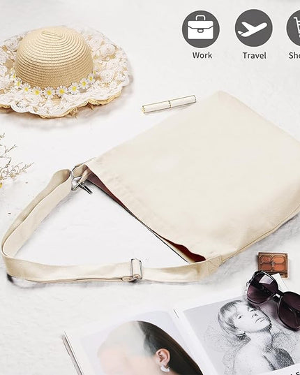 Women's blank large Size Canvas Crossbody Tote Handbags Shoulder Bag