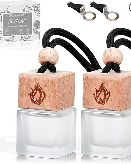 Car Air Freshener Hanging 2 Pack, Black Cedar and Juniper Essential Oil Air Diffuser, Long Lasting Car Scent Fragrance, Car Accessories for Women Men