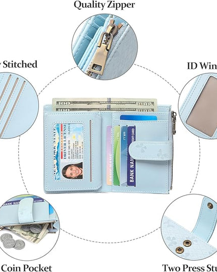 GAEKEAO Small Wallets for Women Leather RFID Blocking Bifold Zipper Pocket Wallet Card Case Purse with ID Window