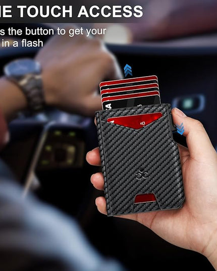 Wallet for Men Wallet with Slim Pop Up Card Holder 9-13 Cards, Bifold Minimalist Smart Wallet RFID Blocking Credit Card Holder with ID Window & Stretchable Cash Slot Compact Metal Aluminum Card Case