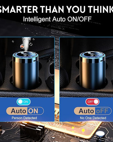 Smart Car Air Freshener, Car Air Freshener Diffuser with Ambient Light and 50ml Fragrance, Auto-Sensing Spray, 5 Mode Adjustable Rechargeable Aroma Diffuser, Cologne
