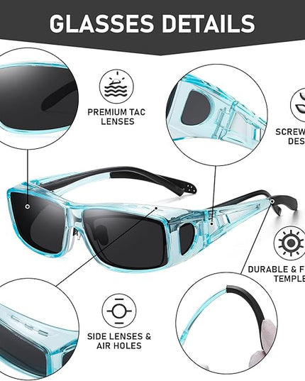 Wzerry Sunglasses Fit Over Glasses Polarized for Men Women, Wrap-Around Glasses UV400 Protection for Driving and Outdoor