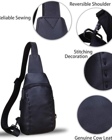 LRTO Genuine Leather Silng Bag for Women and Men Vintage Real Leather Sling Backpack Shoulder Crossbody Bag Chest Purse