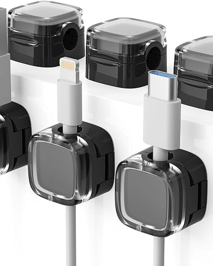 6 Pack Magnetic Cord Organizer & Cable Clips - Adjustable Under Desk Cable Management, Adhesive Wire Holder for Home, Office, Phone, Car, Wall, and Nightstand (Black)