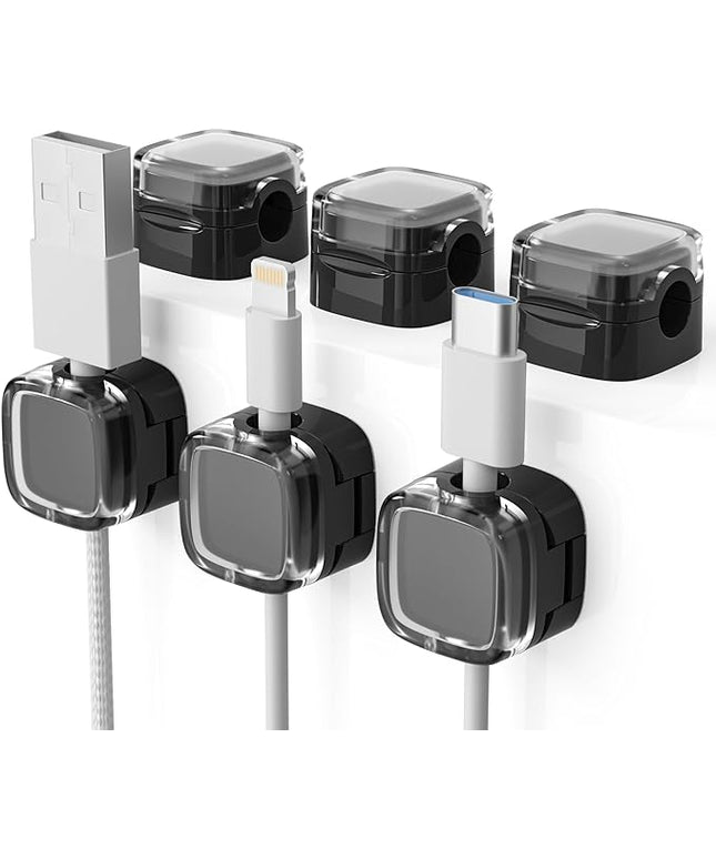 6 Pack Magnetic Cord Organizer & Cable Clips - Adjustable Under Desk Cable Management, Adhesive Wire Holder for Home, Office, Phone, Car, Wall, and Nightstand (Black)