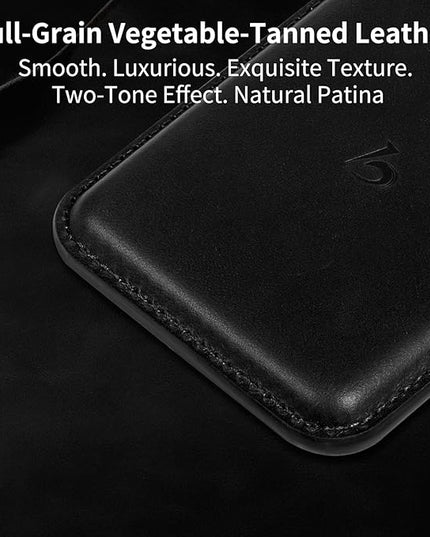 Belemay Strong Magnetic Wallet Compatible with Magsafe, Luxury Minimal Card Holder for 1-2 Cards, Premium Full-grain Smooth Leather Compatible with iPhone 17/16/15/14/13/12 series&MagSafe cases, Black