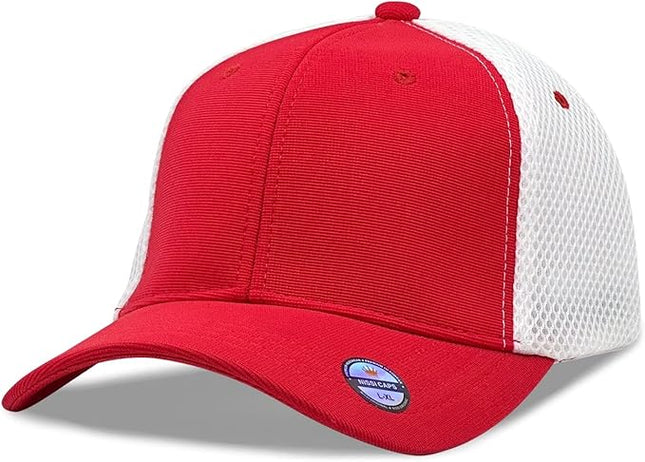 [2 Pack] Hybrid Stretch-Fitted Trucker Cap, Baseball Cap with Air Mesh