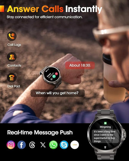 SUNKTA Military Smart Watch for Men,1.85" HD/800mAh Battery Smart Watches for Android iOS (Bluetooth Call Answer/Calls) Fitness Tracker with Heart Rate/Sleep Tracking/Blood Oxygen Black