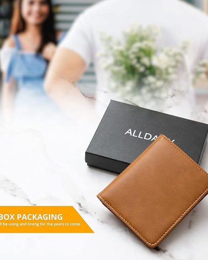 Alldaily Small RFID Wallet for Women Slim Compact Bifold Pocket Ladies Travel Mini Purse (Brown)