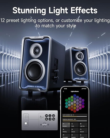 Edifier QR30 2.0 Desktop Active Speaker, Compact Bluetooth V5.4 Computer Speakers, Wireless Bookshelf Speaker, 30W (RMS), 3.5mm AUX & USB-A Wired Input, Dynamic Light Effects, App Control, Black