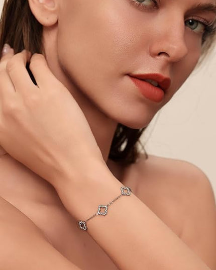 CLAIRETTE Premium PVD Gold-Plated Clover Lucky Bracelet for Women Flower Four Leaf Link Bracelets Trendy Jewelry Gifts for Women