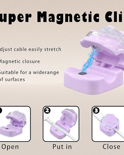 9Pack Magnetic Cable Clips for Nightstand, Adhesive Night-Glowing Cord Holder Organizer for Office Home Desk Wall Car (Purple,Cat)
